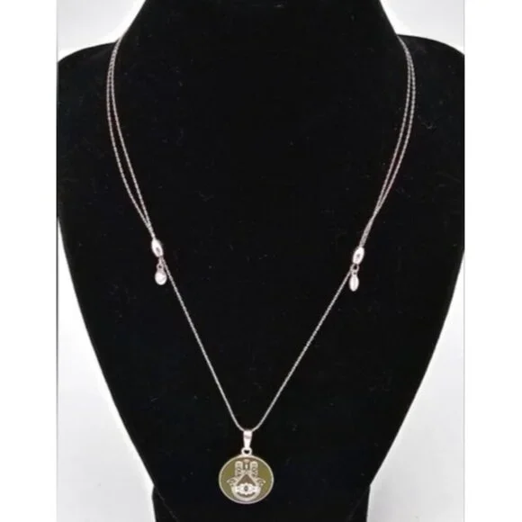 Alex and Ani Silver Tone Green Enamel Hand of Fatima Adjustable Charm Necklace - Picture 2 of 6